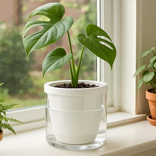 D'vine Dev Self-Watering White Terracotta Planter Pot, 6 in, 37-X-B-2 - color: White, size: 6 Inch