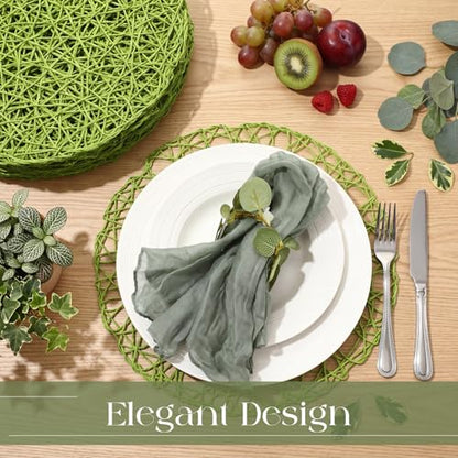 Geosar 24 Pcs Round Paper Placemats Braided Bulk, Green, 24 Pcs - color: Green