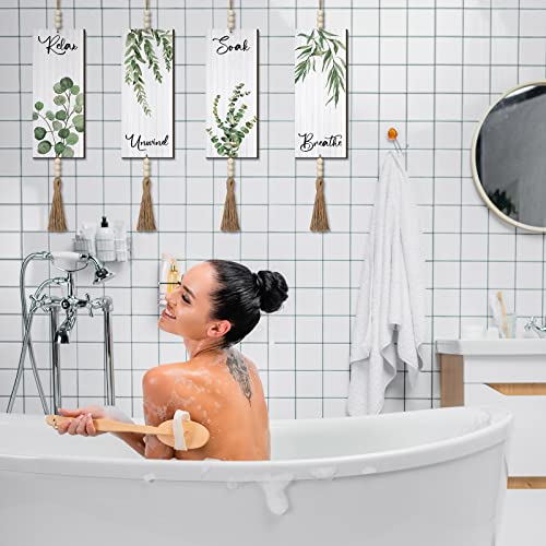 Qunclay 4 Pcs Boho Bathroom Wall Decor Relax Soak Unwind,Green,Plant - color: Green