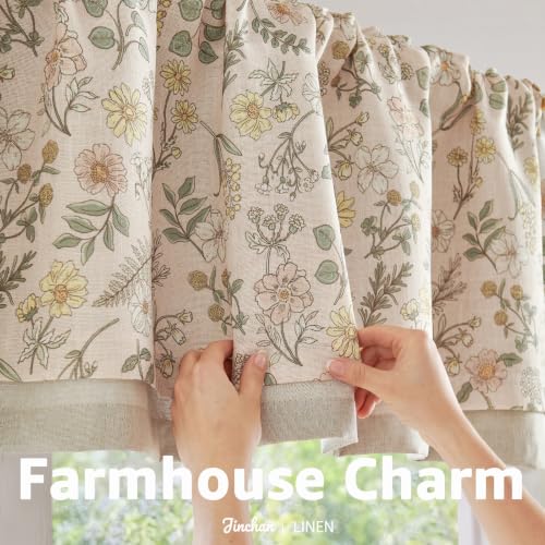 jinchan Maia Floral Linen Double Layer Valance 16 Inch 1 Panel Pink - color: Maia Pink on Linen, size: 50"W x 16"L (Pack of 1)