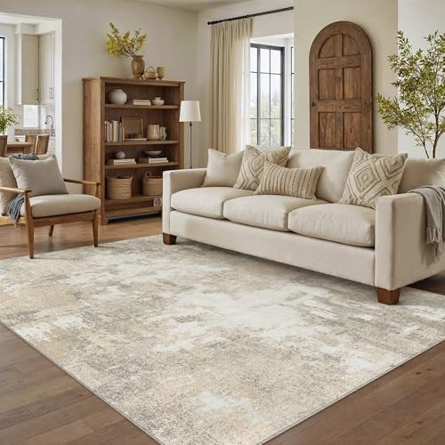 HUGEAR 6x9 Beige Grey Abstract Washable Area Rug for Living Room - color: Beige&grey, size: 6' x 9' (Rectangular)