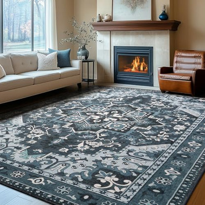 Rugflix 6x9 Area Rugs for Living Room, Washable Dark Navy Blue Large Rug - color: Dark Navy Blue, size: 6' x 9' (Rectangular)