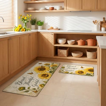 Kitchen Rugs for Floor 2 Pcs Memory Foam Padded Anti Fatigue Kitchen Mat - color: Sunflower