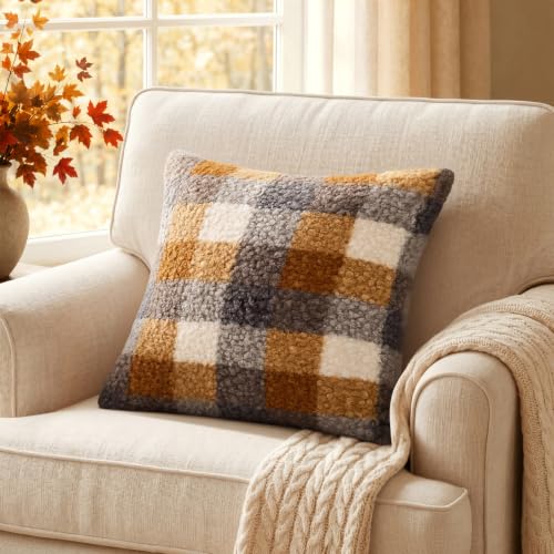 MIULEE Fall Plaid Pillow Covers Boucle Yellow Blue 16x16 Set of 2 - color: Yellow Blue, size: 16" x 16" (Pack of 2)