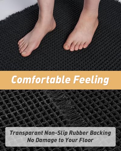 Upgraded Waffle Bath Mat Set of 2 Absorbent Bathroom Mat 17"x24" + 20"x32" - color: Black, size: 17" x 24" + 20" x 32"