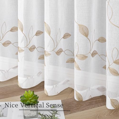 Tollpiz Taupe Leaf Sheer Tier Curtains Kitchen 30 x 24 Inches - color: Taupe, size: 30"W x 24"L (Pack of 2)
