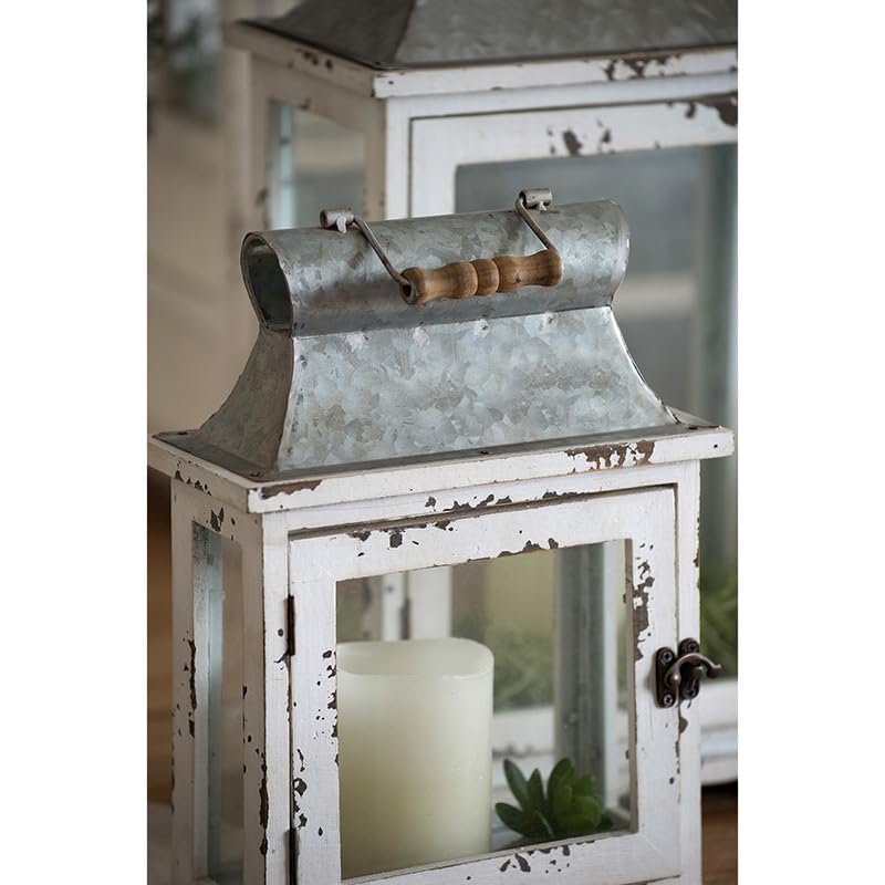 Rustic Wooden Candle Lanterns - Set of Two, Decorative Hurricane Lantern Holders for Indoor Outdoor Use - Home, Garden, Wedding Decor