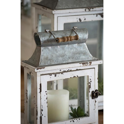 Rustic Wooden Candle Lanterns - Set of Two, Decorative Hurricane Lantern Holders for Indoor Outdoor Use - Home, Garden, Wedding Decor