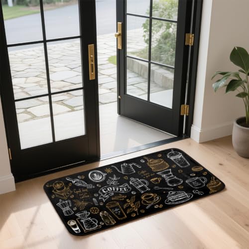 Black Coffee Kitchen Rug Non-Slip Indoor Carpet Absorbent Welcome Mat - color: A:a-5