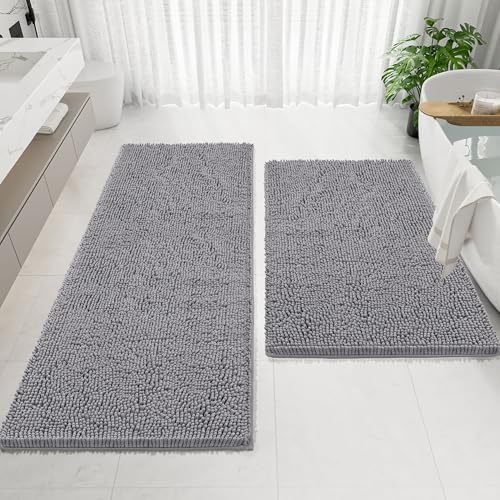 Bathroom Rugs Mat 48 x 24, Thick Soft Absorbent Chenille Bath Rugs, Rubber Backing Bath Mats for Bathroom Floor, Tub, Shower, Bedroom, Home Decor Accessories, Quick Dry Machine Washable, Grey - color: Grey, size: 48" x 24"