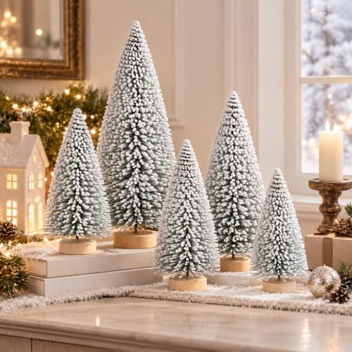 6 Pack Snow Flocked Christmas Trees, Mini Tabletop Christmas Tree Decor - color: Snow Flocked