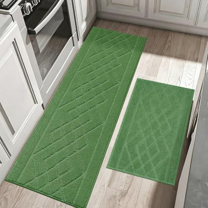 BEQHAUSE Kitchen Rugs Set of 2 Non Slip Runner, 20"x30"+20"x48", Green - color: Green, size: 20" X 30" + 20" X 48"