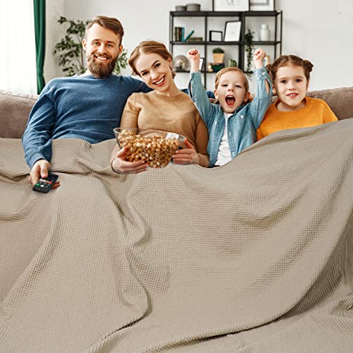 PHF 100% Cotton Waffle Oversized King Big Blanket, 120" X 120" Simply Taupe - color: Khaki/Simply Taupe, size: Oversized King(120" x 120")