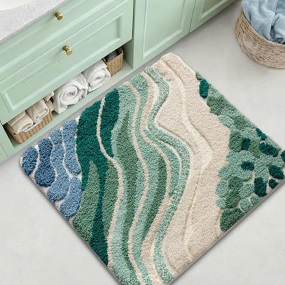 LUMI Beach Bathroom Rug Square 26x26, Soft Absorbent Bath Mat, Non Slip - color: Beach Aqua Green, size: 26"x26"