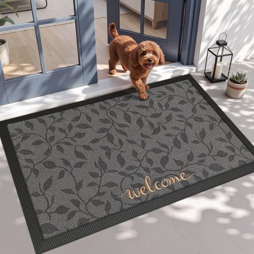 LUMI Outside Welcome Door Mat 47x71, Non-Slip Heavy Duty Dirt Trapper, Grey - color: Grey Gold Leaf, size: 47"x71"