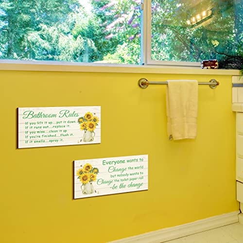 Jetec 2 Pcs Farmhouse Bathroom Decor Sunflower Bathroom Wall Decor - style: Sunflower Style