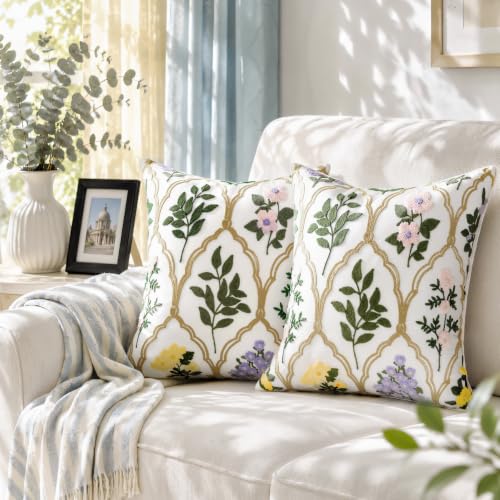 Alysheer Floral Embroidered Throw Pillow Cover 18"x18", 2pcs Light Pink - color: - Pink Yellow, size: 18" x 18" (Pack of 2)