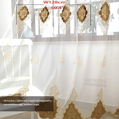 SLOW SOUL 2 Panels European Luxury Curtains Velvet Embroidered Tulle for Living Room Kitchen Bedroom Sheer Curtain with Rod Pocket Coffee 50W X 84L inch - color: Coffee/Rod Pocket, size: 50"W x 84"L (Pack of 2)