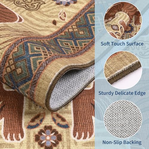 GarveeHome Tiger Print 2'x6' Washable Runner Rug Non Slip Boho Hallway Rug - color: Camel, size: 2' x 6' (Rectangular)