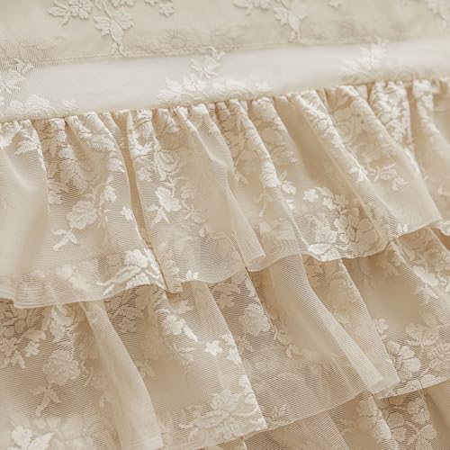Kotile Beige Lace Ruffle Valance for Windows W52 x L18 Inch, 1 Panel - color: Beige - Ruffle Lace