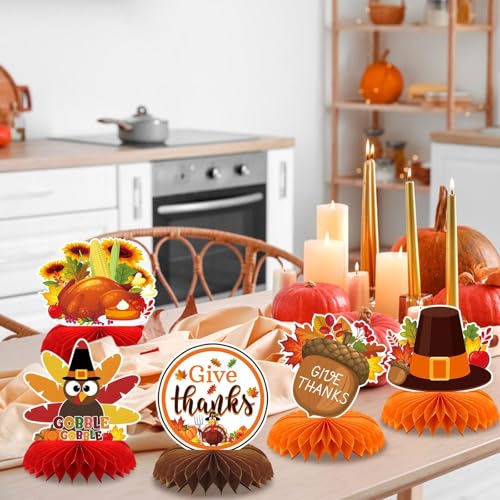 10 Pcs Thanksgiving Honeycomb Centerpieces, Fall Table Decorations - style: Thanksgiving Style
