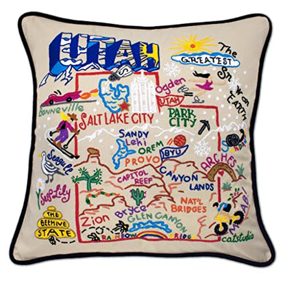 Catstudio Utah Hand Embroidered Pillow, Decorative Throw Pillow - color: Utah