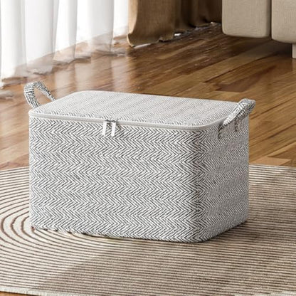 1 Pc Extra Large Foldable Storage Box With Lid, Space-Saving Fabric Collapsible Organizer Bin For Under-Bed And Closet Storage, Herringbone, 30L - size: 30L