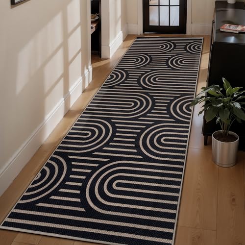 Tangsoo Easy Jute 2.6x10 Hallway Rug,Indoor Washable Non-Slip Runner Rugs - color: Black Six Rainbow, size: 2'6" x 10'(Runner)