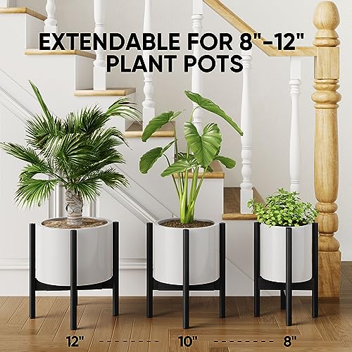 MUDEELA 2 Pack Indoor Plant Stands, 2 Tier Tall Plant Stand 30 inches, Mid Century Bamboo Plant Stand, Adjustable Width 8 - 12 inches, Fits Pot Size of 8 9 10 11 12 inches Pot & Plant Not Included, Black