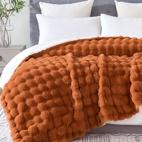 50"x60" Ultra-Soft Fuzzy Faux Fur Throw Blanket, Rust - color: Bubble Rust, size: Throw (50" x 60")