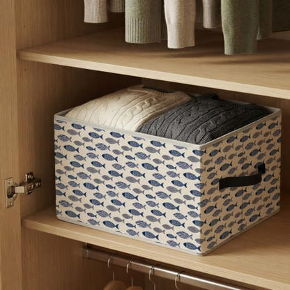 Navy Blue Coastal Beach Fish Storage Basket Organizer - color: Fish