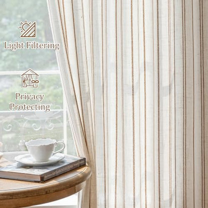 MYSKY HOME Light Brown Striped Curtains 102 Inches for Living Room 2 Panels - color: Light Brown, size: 50"W x 102"L (Pack of 2)