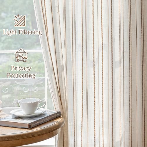 MYSKY HOME Linen Striped Curtains for Bedroom Light Brown 63 Inch 2 Panels - color: Light Brown, size: 50"W x 63"L (Pack of 2)