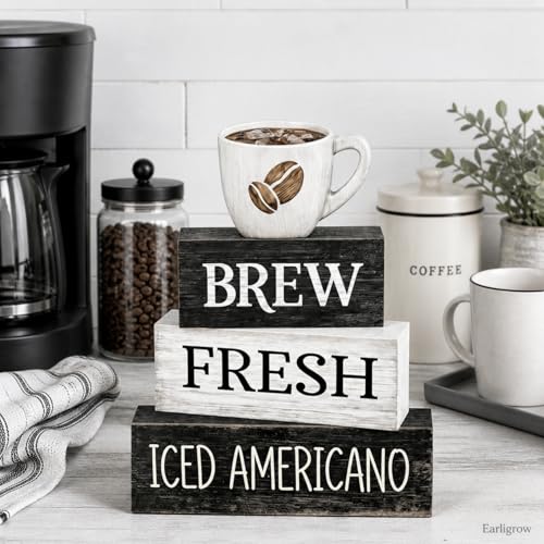 Farmhouse Coffee Table Decor, 4pcs Coffee Bar Sign Decor - style: Coffee