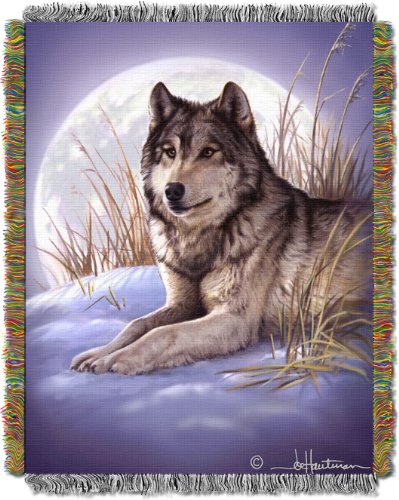 Northwest Hautman Brothers Wildlife Art Woven Tapestry Throw Blanket, 48" x 60", Moon Called - color: Moon Called