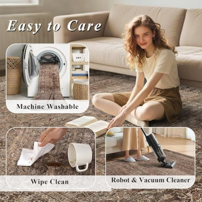 Schweek 2x5 Runner Rug Washable Non-Slip Neutral Rugs for Hallways Brown - color: Brown, size: 2' x 5' (Runner)