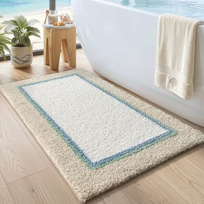 DEXI Bathroom Rugs 43x24, Soft Absorbent Bath Mat, Beige and White - color: Beige and White, size: 43" X 24" (Rectangular)