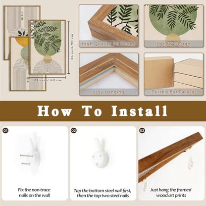 Aurlan Large Boho Sage Green Framed Canvas Wall Art Set-24"x36"x3 - color: Boho Green Arch Wall Art, size: 24"L x 36"W