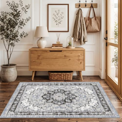 Area Rugs 3x5 Washable Non-Slip Boho Indoor Carpets, Blue Grey - color: Blue Grey, size: 3' x 5' (Rectangular)