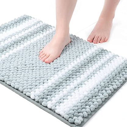 PiccoCasa Chenille Striped Bathroom Rug, Non Slip 17x24 Light Blue & White - color: Light Blue & White, size: 1'5" x 2' (Rectangular)