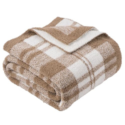 Battilo Plaid Beige Throw Blanket for Couch, Fall Blanket, 50"x60", Beige - color: Beige