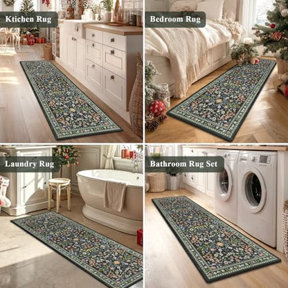 Yamaziot Boho Anti Fatigue Kitchen Rug Set of 2 Black, Non-Slip Kitchen Mat - color: Black, size: 20"x32"+20"x59"