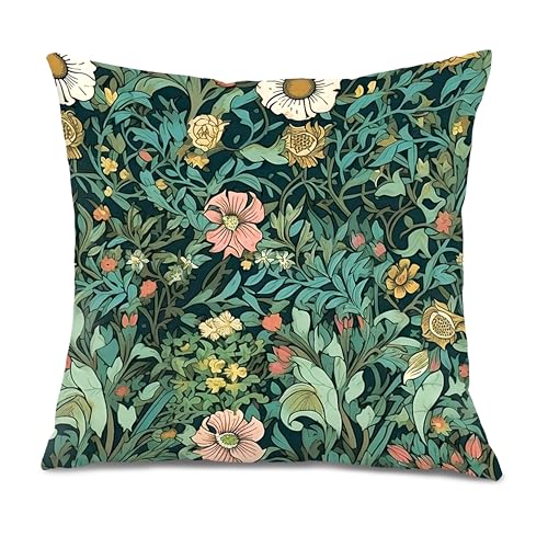 빈티지 윌리엄 모리스 꽃무늬 베개 커버 45.7x45.7cm(18x18인치), 다크 그린 코티지 코어 보태니컬 플라워 아르누보 장식 쿠션 커버 침실 거실 홈 오피스용 - color: 색상 08