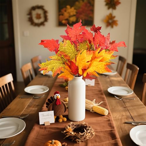 6 Pcs Fall Leaves Stem Artificial Orange Flowers Maple Leaves BranchesPlants Fake Autumn Stem for Vase Home Farmhouse Thanksgiving Table Centerpiece Fireplace Halloween Décor - color: 6 Pc Fall Leaves Stems, size: Fall Garland