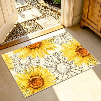 AooHHooA 2x3 Sunflower Rug, Washable Floral Entry Rug, Yellow - color: Sunflower-1, size: 2' x 3' (Rectangular)
