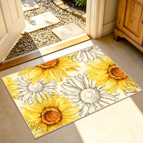 AooHHooA 2x3 Sunflower Rug, Washable Floral Entry Rug, Yellow - color: Sunflower-1, size: 2' x 3' (Rectangular)