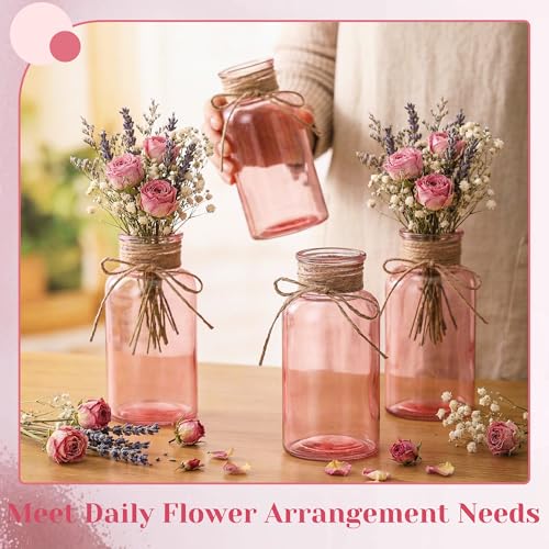 Mason Jar Glass Vases 6 Pack, Pink Flower Vase for Centerpieces - color: Pink