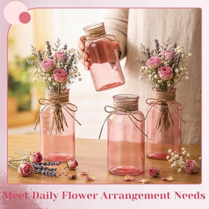 Mason Jar Glass Vases 6 Pack, Pink Flower Vase for Centerpieces - color: Pink