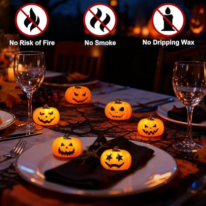Wondise 6Pack Halloween Pumpkin Tea Lights with Remote and Timer - color: 4-Orange