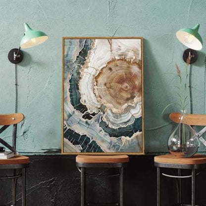 BingruiArt Faux Wood Tree Ring 06 Canvas Wall Art 16x24 Framed - color: Tree Ring - 06, size: 24"L x 16"W